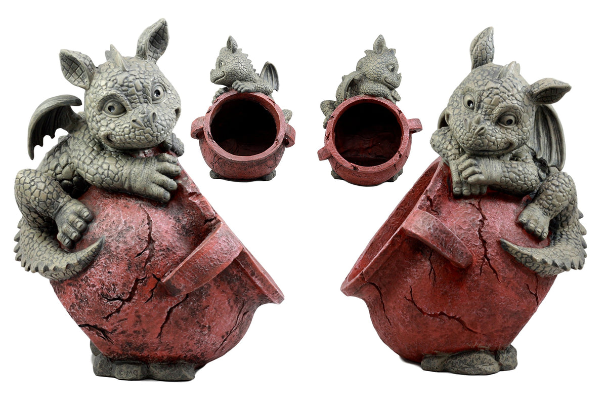 Ebros Gift Set of Two Playful Climbing Dragon Babies Planter Pot Mythical Fantasy Home Patio Garden Decor Resin Statue