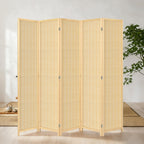 4 Panel Bamboo Room Divider, Folding Privacy Screen, Natural