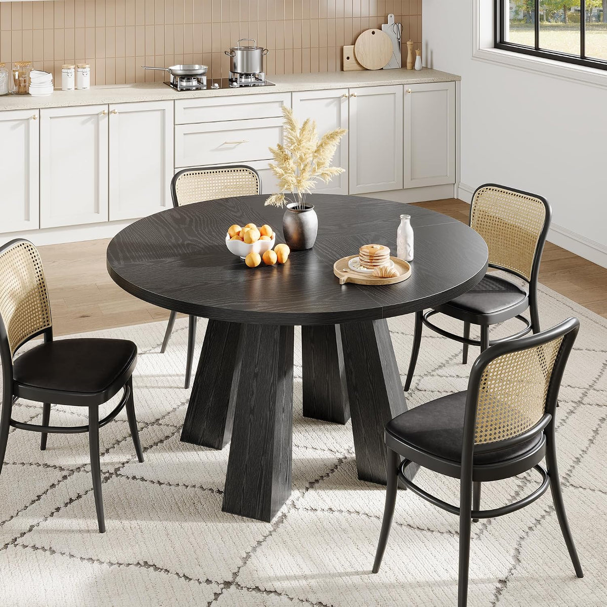 IDEALHOUSE 47" Round Dining Table for 4-6, Farmhouse Wood Kitchen Table