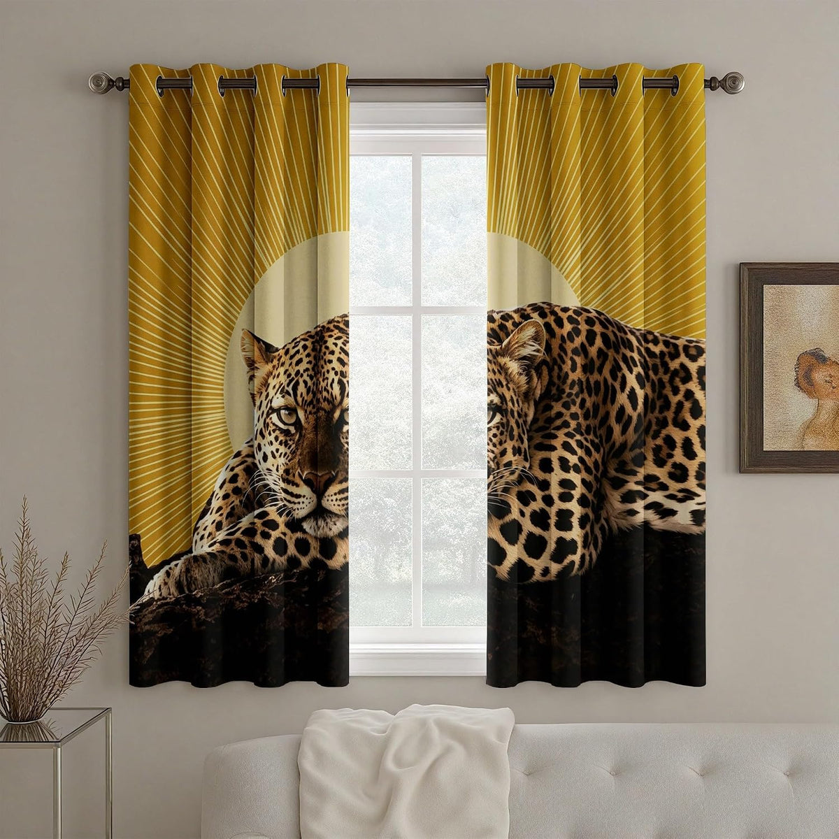 Sun Leopard Curtains 2 Panels, Sunburst Cheetah Blackout Curtains