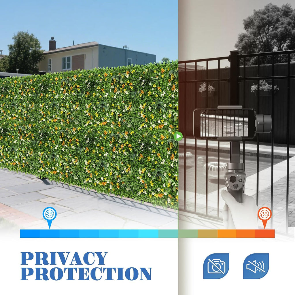 ECOOPTS 40"x40" Faux Ivy Privacy Fence Screen Artificial Boxwood Panels Topiary Hedge Plants for Indoor Outdoor Decoration, #6 Mixed Leave, 3 Packs