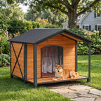 Extra Large Heated Dog House Outdoor with Full Iron Frame and Covered Porch
