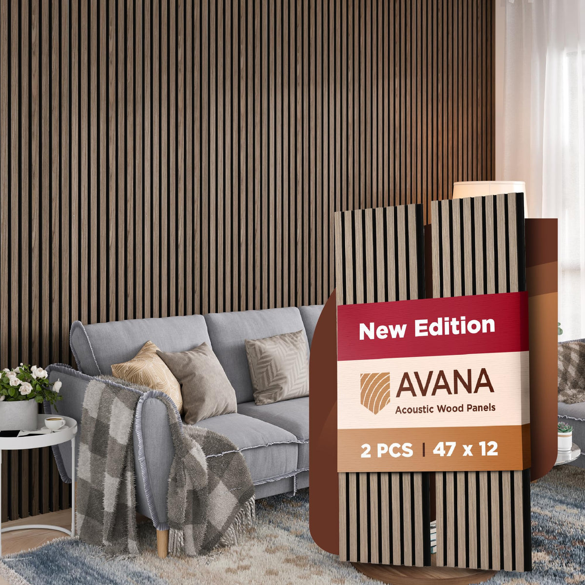 Avana Acoustic Wood Wall Panels – 93.2x11.25 Inch Panels – Fits 94x12 Layout – Rustic Walnut Acoustic Panels 4 PCs –Wall Panels For Interior Wall Decor For Homes, Offices – Durable Wood Panel For Wall