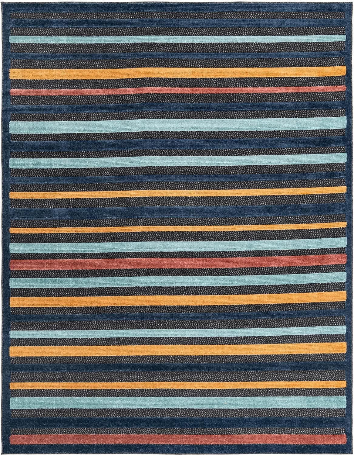Unique Loom Belize Outdoor Collection Area Rug - Altun (7' 10" x 10' Rectangle, Charcoal/ Light Blue)