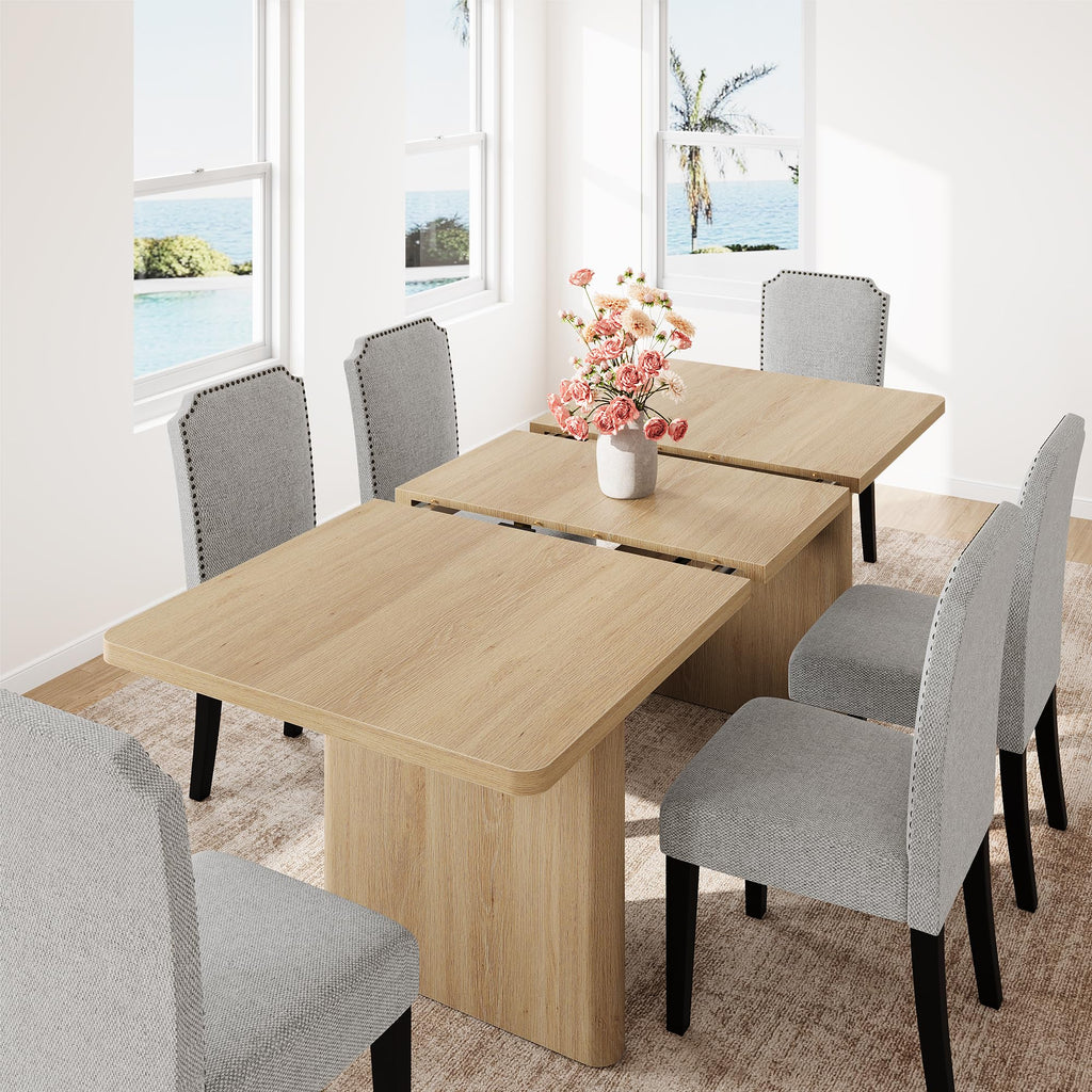 GarveeHome 63" Long Oval Dining Table with Wooden Base for 4-6 People