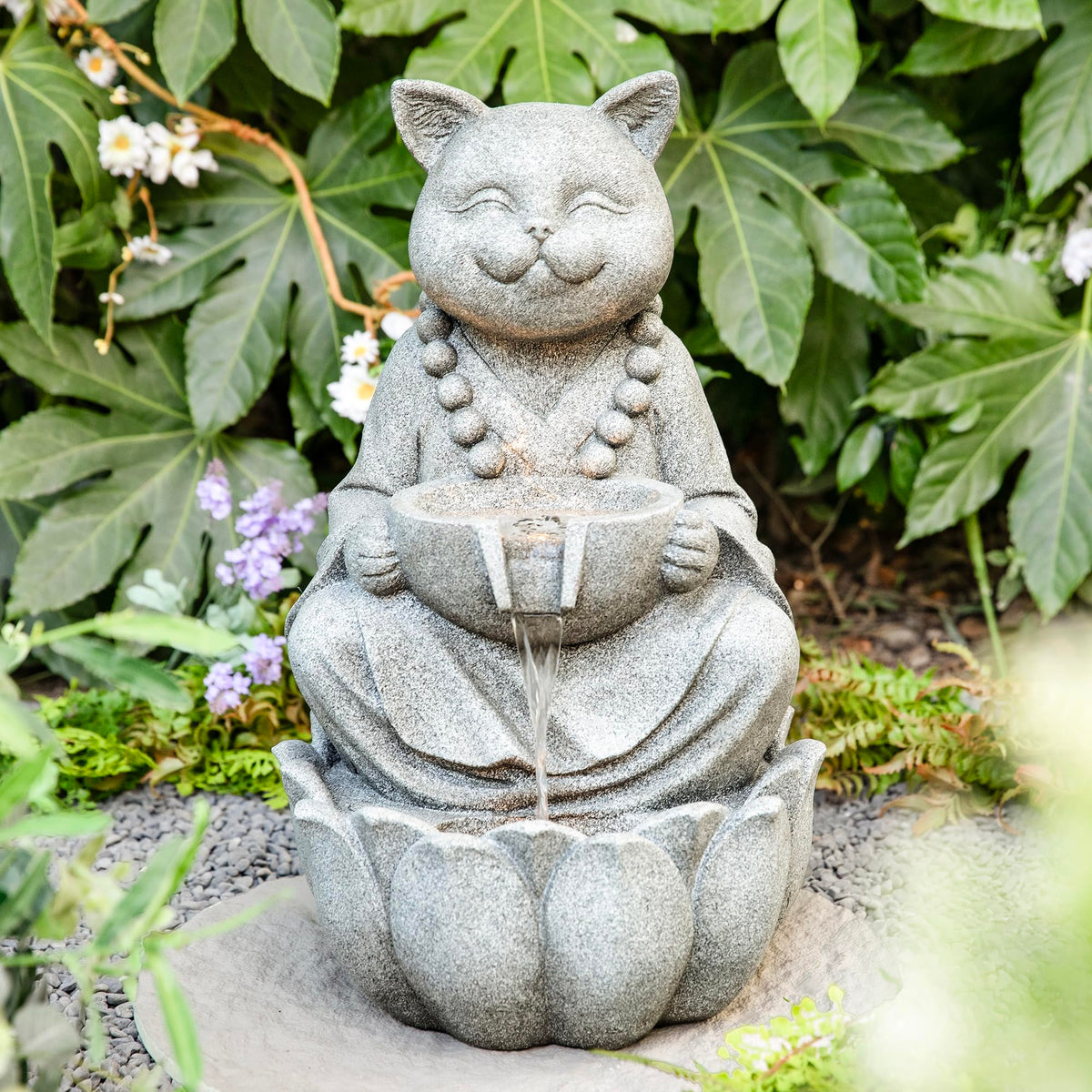 Glitzhome Buddha Statues, 20.5"H Zen Style Outdoor Buddha Fountian with LED Light & Pump, Outdoor Floor Freestanding Fountain Meditative Garden Buddha Sculptures & Statues for Garden Porch Lawn Decor