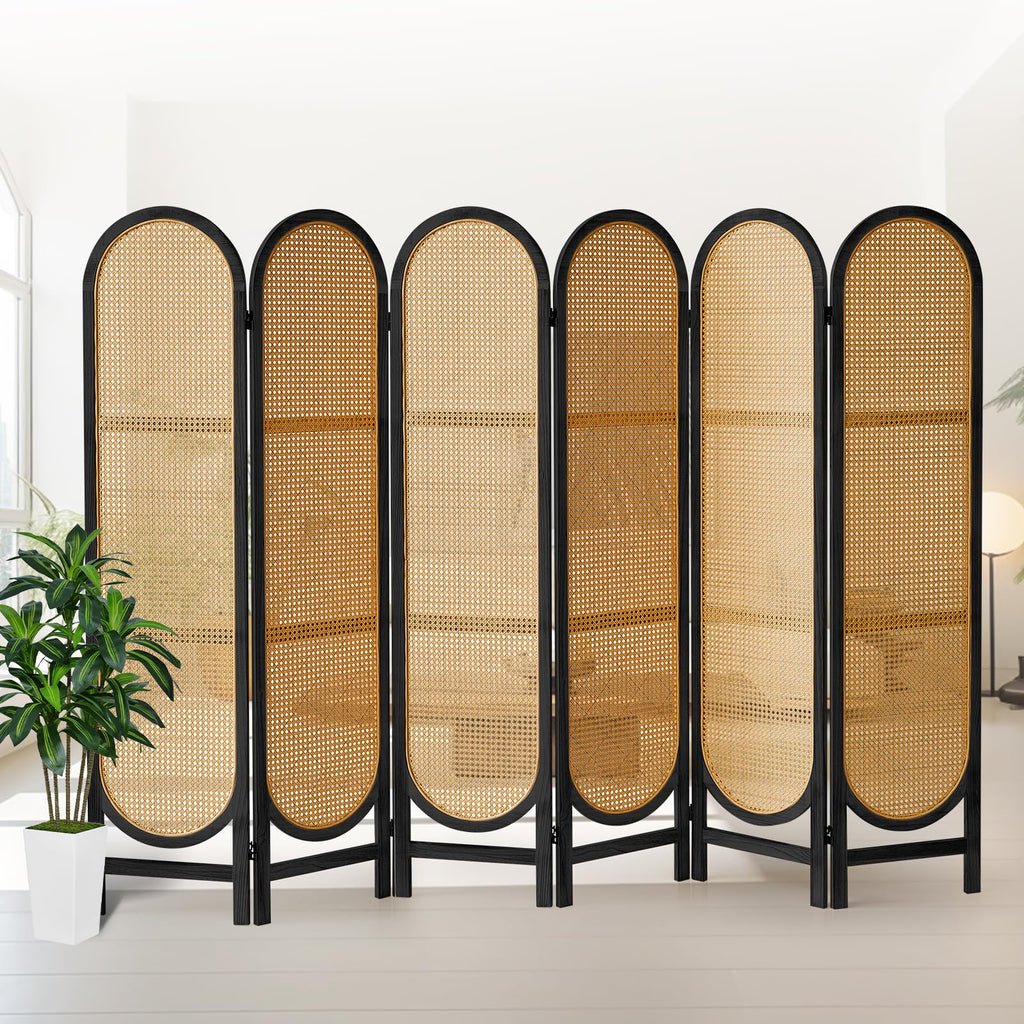 4 Panel Rattan Room Divider, Folding Room Divider Screen, Natural
