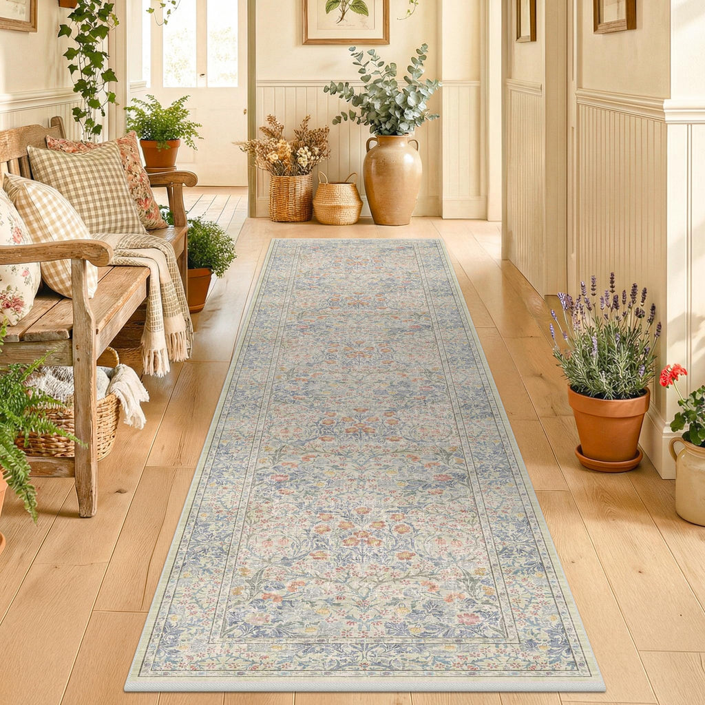 Floral Dark Green Washable Area Rugs 8x10, Vintage Living Room Rug