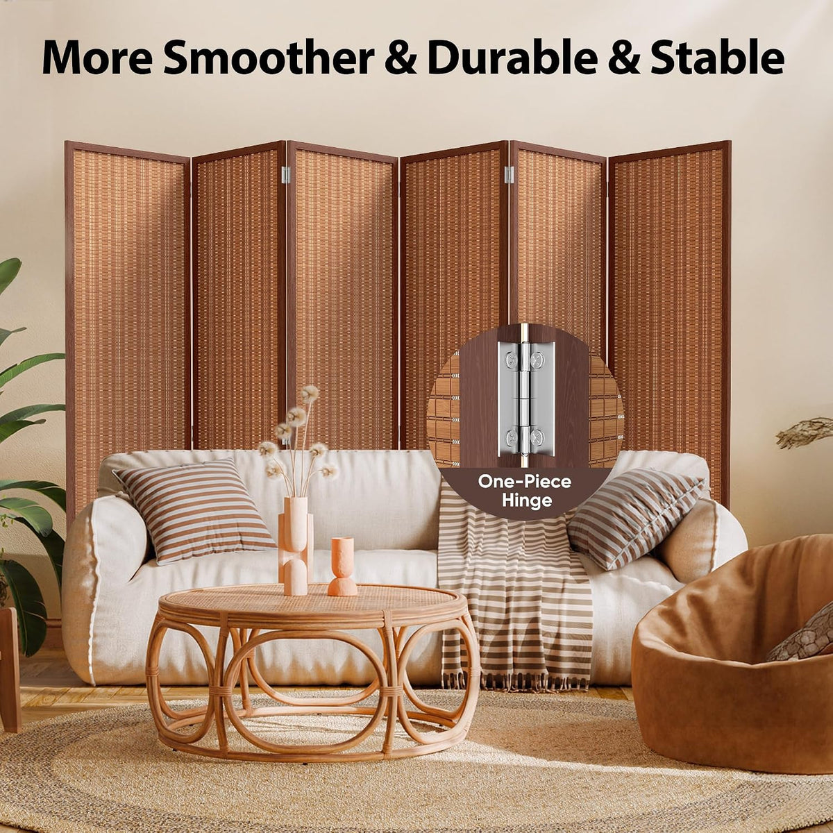 JOSTYLE 6 Panel Folding Privacy Screen 6ft Bamboo Freestanding Room Divider