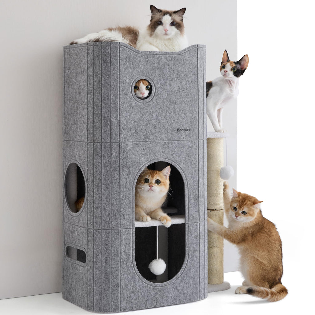 Bedsure 3-Level Cat Tree for Indoor Cats with Scratching Post,Grey