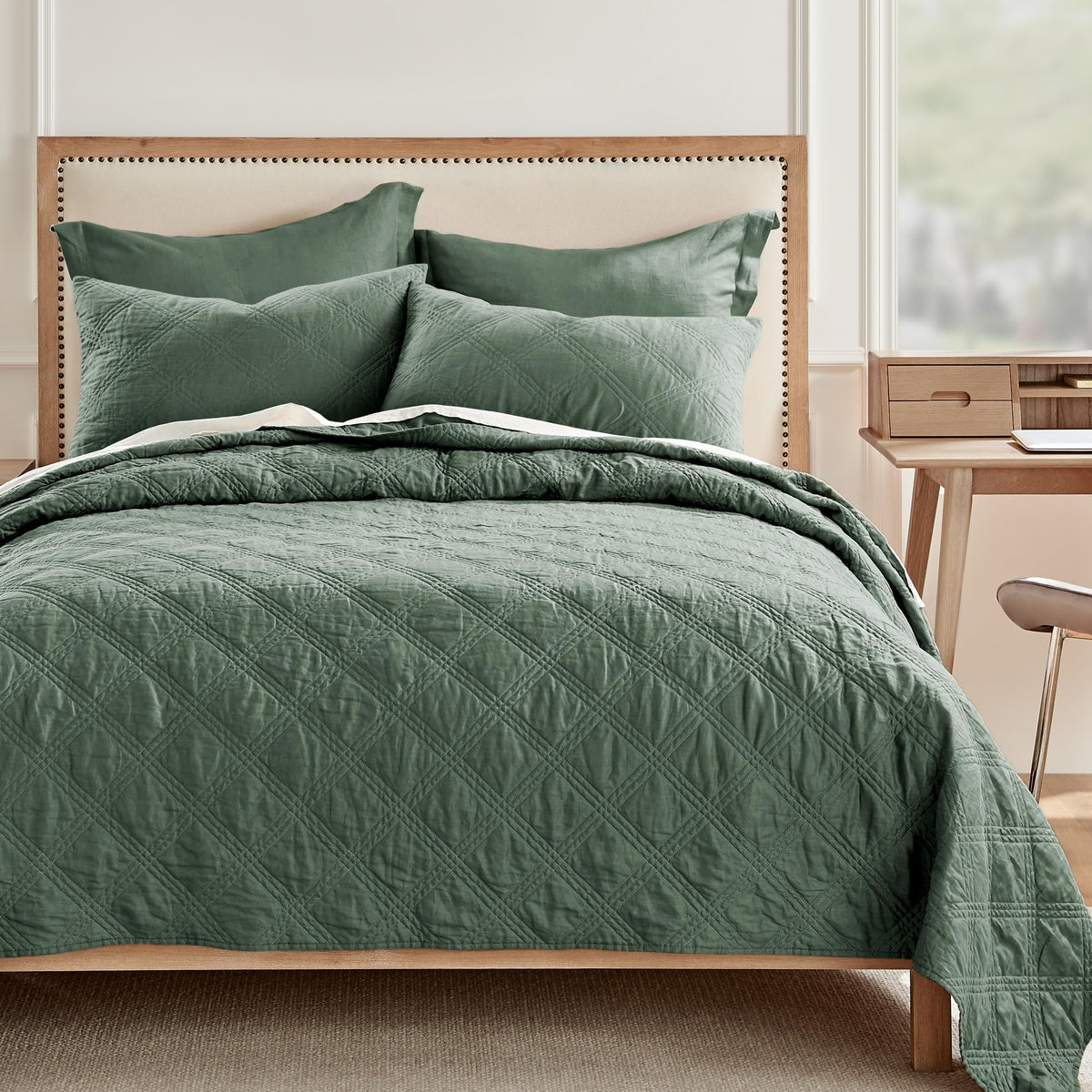Levtex Home - 100% French Flax Linen Front/100% Cotton Back - Quilted Throw - French Flax Washed Linen - Charcoal - Throw Size (50 x 60in.)