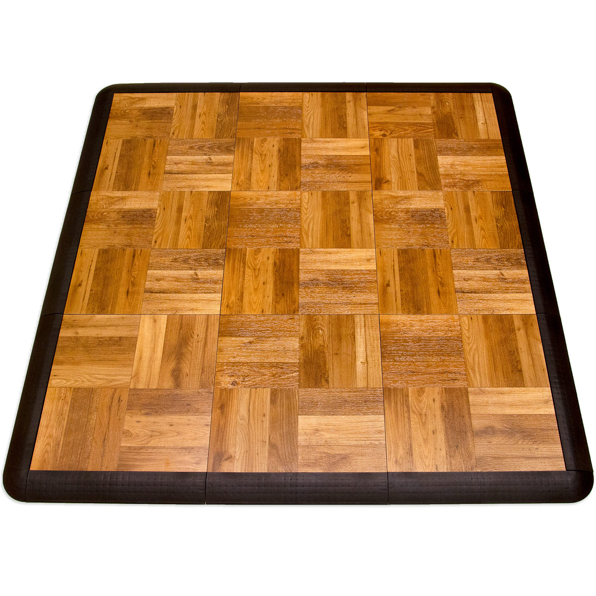 Big Floors 3X3LUXBLAKFLOOR Modular Interlocking Lightweight Plastic Dance Floor Kit (3' x 3'), Luxury Black, 21 Piece