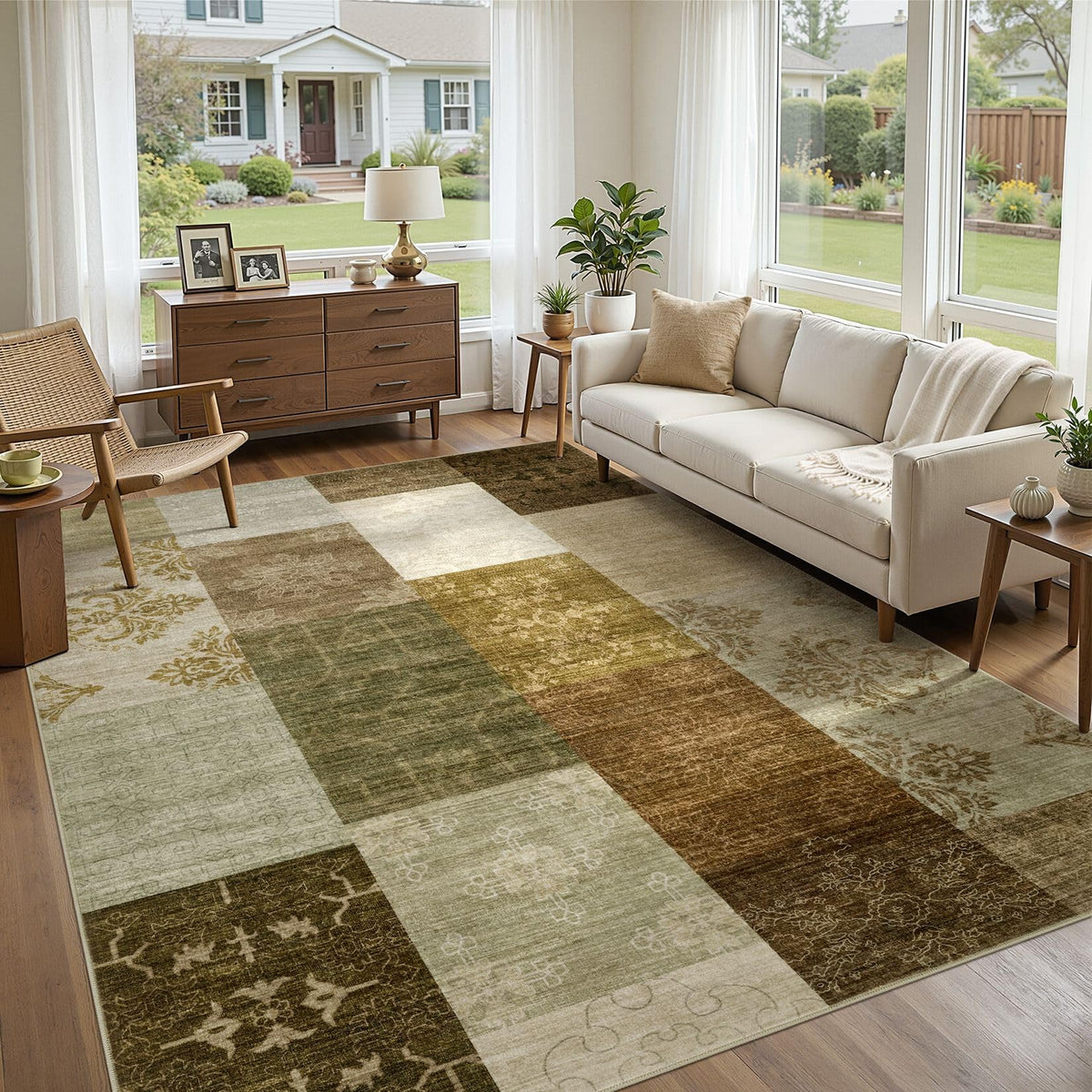 UERMEI 9x12 Area Rug Living Room Rugs - Washable Neutral Modern Abstract Soft Thin Large Rug Indoor Floor No Slip Rug Carpet for Bedroom Under Dining Table Home Office Decor - Brown Grey