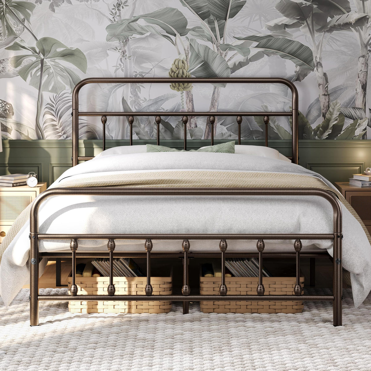 Yaheetech Queen Metal Platform Bed Frame, Victorian Headboard & Footboard