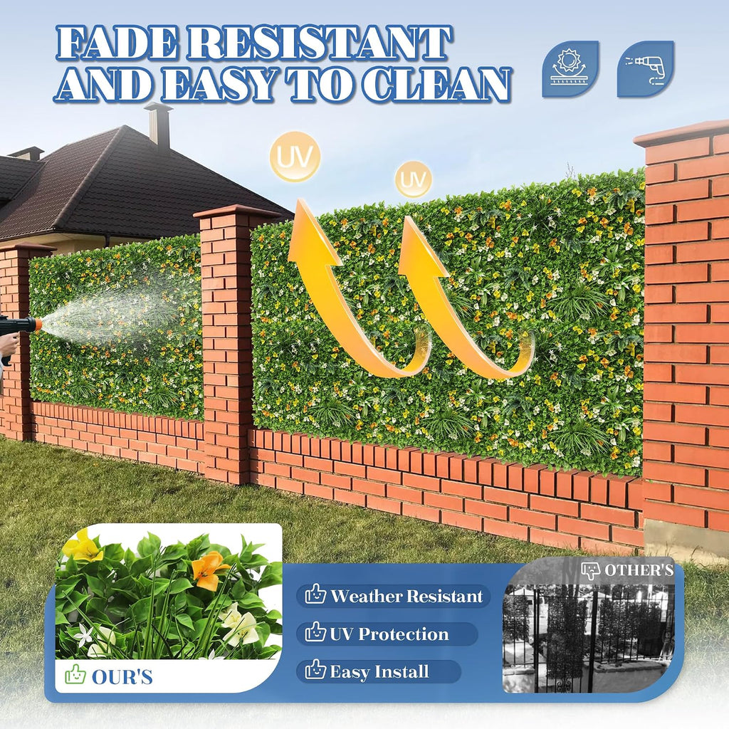 ECOOPTS 40"x40" Faux Ivy Privacy Fence Screen Artificial Boxwood Panels Topiary Hedge Plants for Indoor Outdoor Decoration, #6 Mixed Leave, 3 Packs