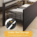 Furnulem Full Size Bed Frame with Headboard and Charging Station,2 Drawers