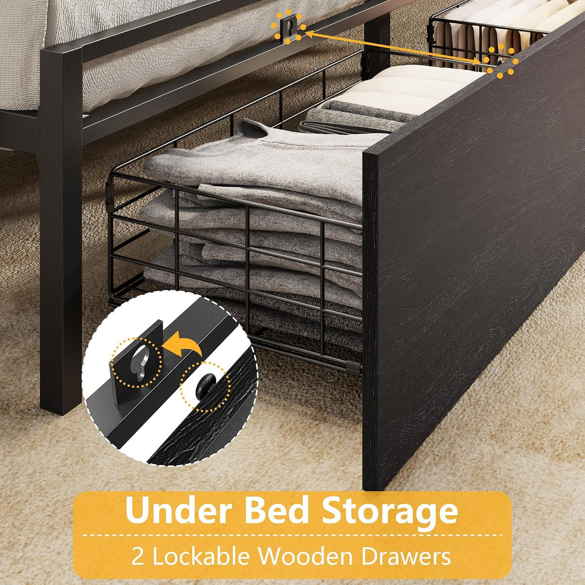 Furnulem Full Size Bed Frame with Headboard and Charging Station,2 Drawers