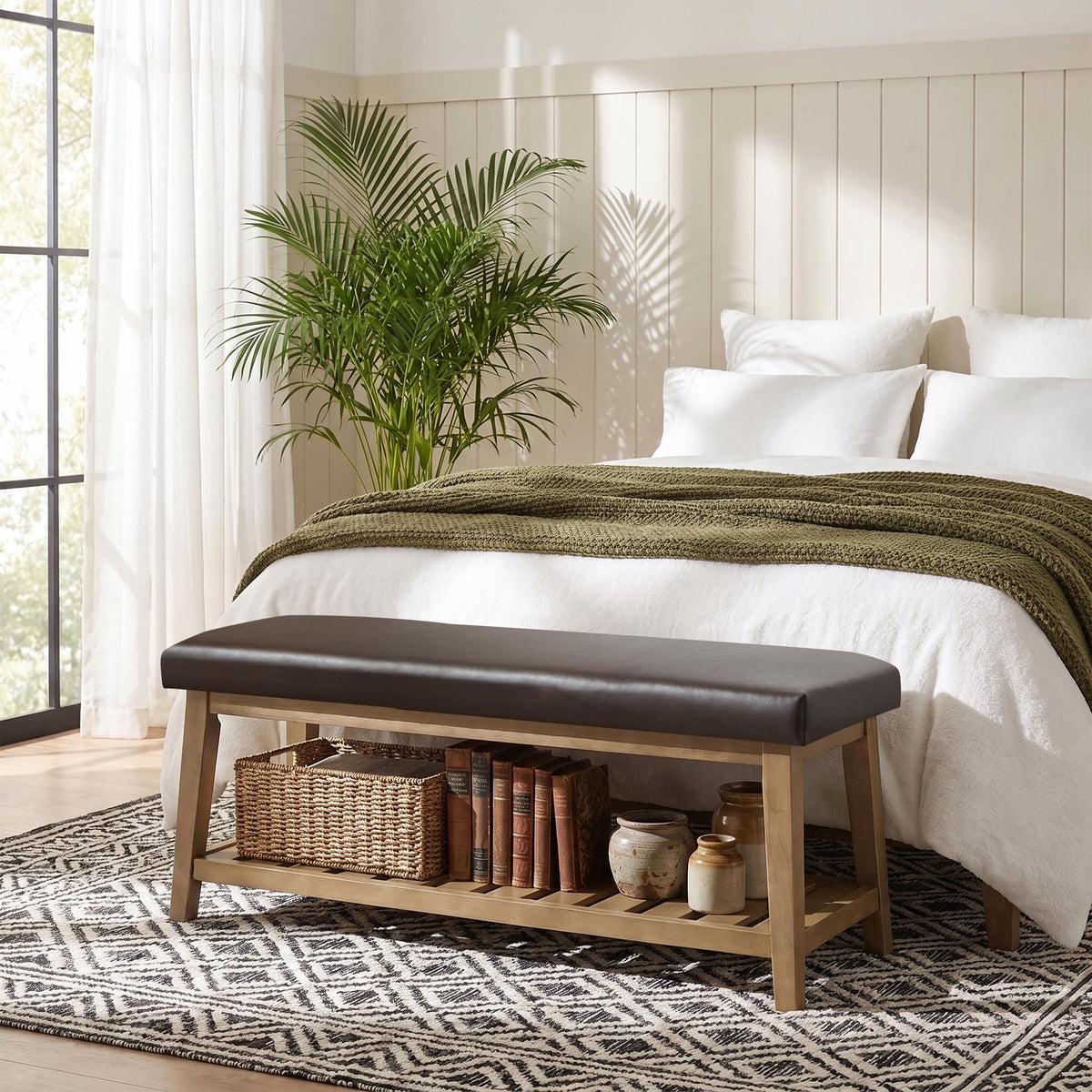 Zihanhome Entryway Shoe Bench, End of Bed Bench,Upholstered Bench(Beige)