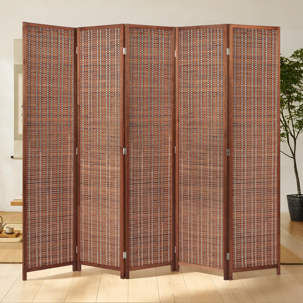 4 Panel Bamboo Room Divider, Folding Privacy Screen, Natural