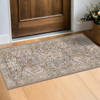 Floral Dark Green Washable Area Rugs 8x10, Vintage Living Room Rug