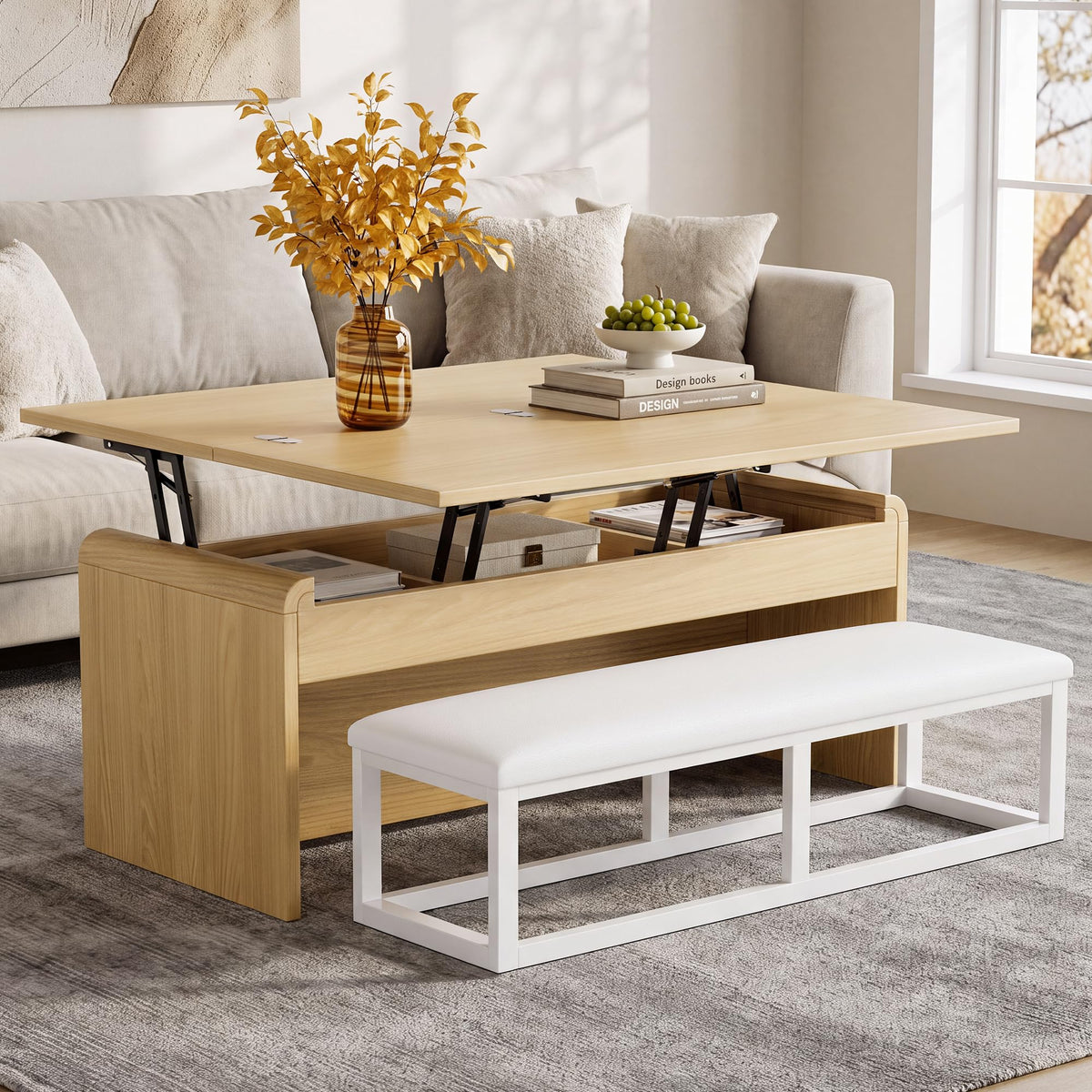 31.5'' Lift Top Coffee Table with Storage Bench, Rustic Brown