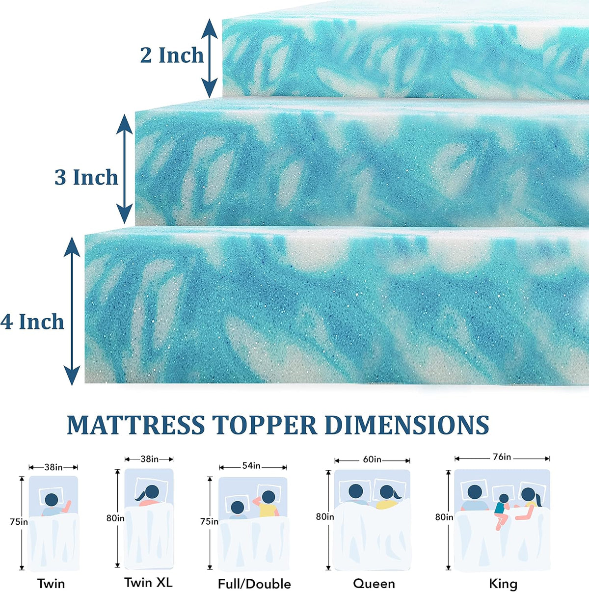 EGO 3 Inch King Mattress Topper Gel Memory Foam for Pressure Relief
