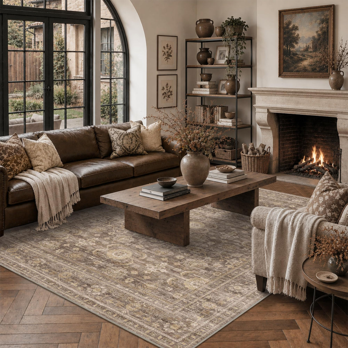 JOOJA 8x10 Dark Brown Vintage Soft Low Pile Non Slip Boho Washable Area Rug