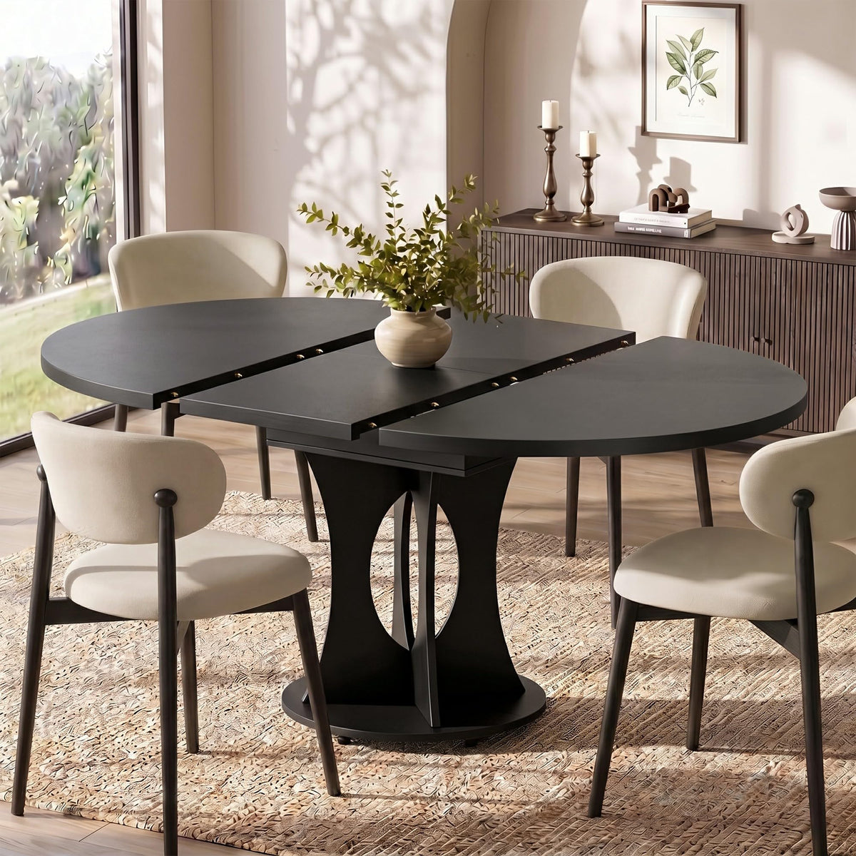 Einhomn 47.2-inch Round Dining Table, Kitchen Table for 4-6, Farmhouse Circle Dining Room Table, Space Saving Wood Kitchen & Dining Room Furniture, Oak