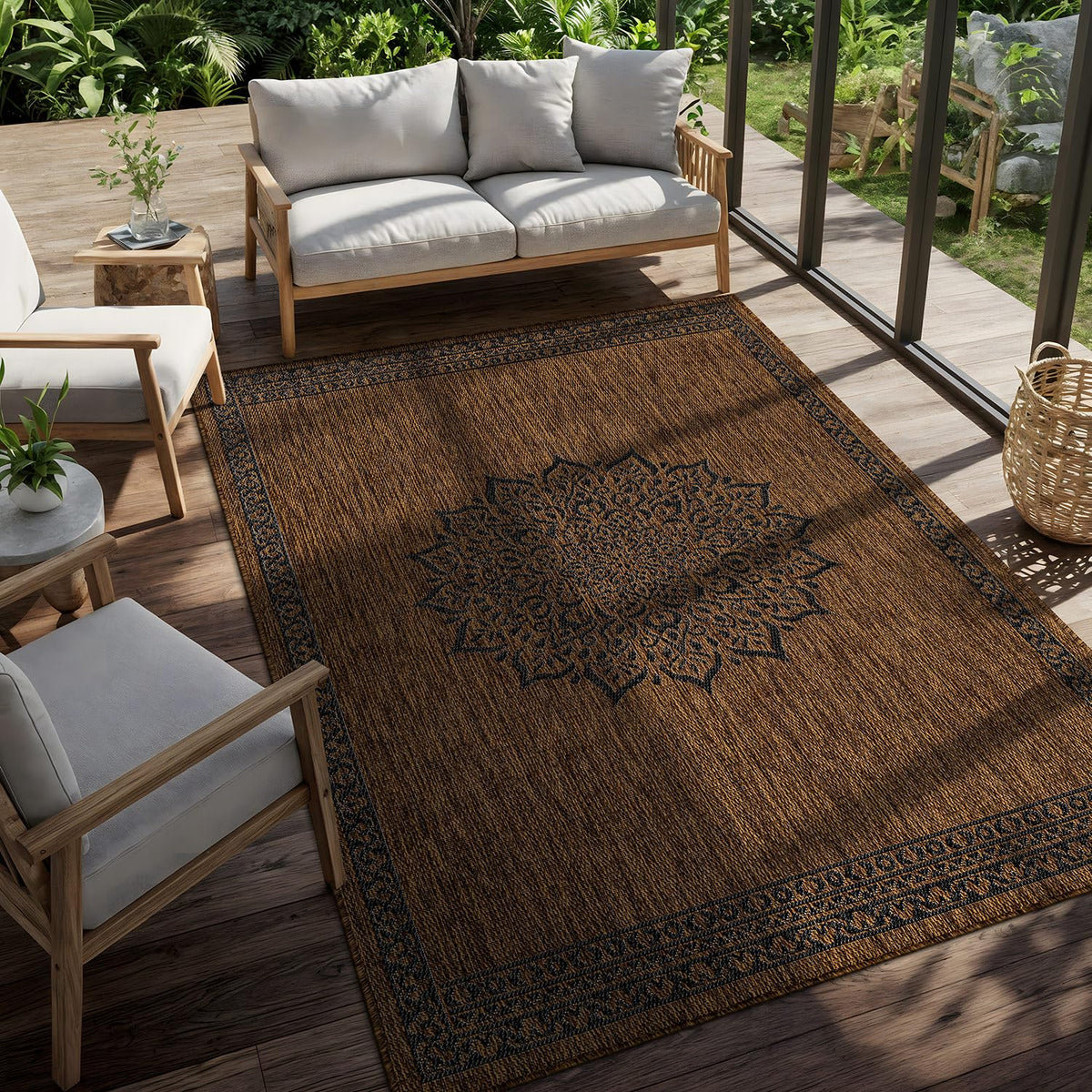 CAMILSON Outdoor Rug 6x9, Modern Outside Rugs for Patios Porches Waterproof Durable Washable Non-Shedding, Easy-to-Clean Indoor Outdoor Area Carpet (6 x 9, Bordered - Blue/White)