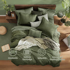 Monbix King Size Comforter Set Olive Green 7 Pieces Bed in a Bag