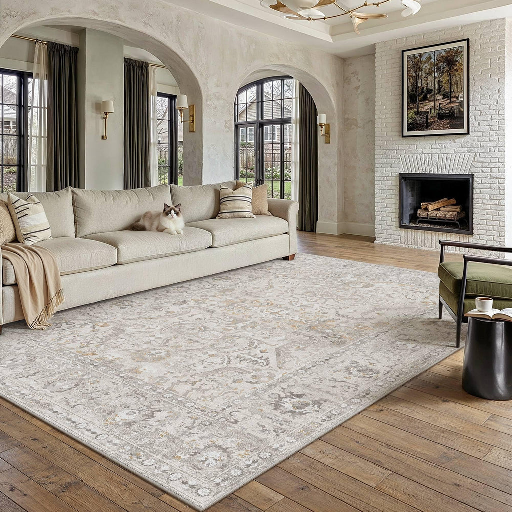HUGEAR 8x10 Beige Neutral Area Rugs Washable Rug Carpet