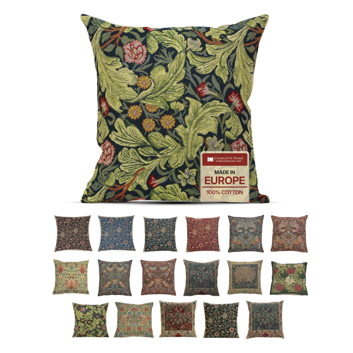 William Morris Chrysanthemum Multi Tapestry Throw Pillow Cover 16 x 16 in