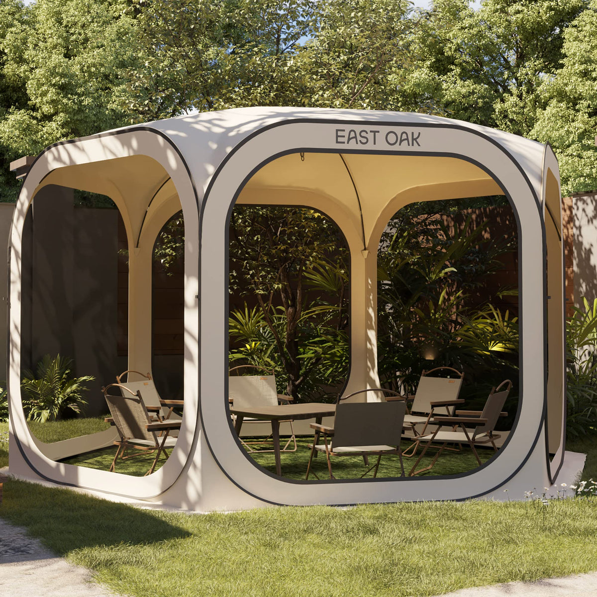 East Oak Pop up Screen Tent with Mosquito Netting, Portable Screen House Canopy Shelter, 10 x 10 FT Instant Screen Gazebo & UPF 50+ UV Protection for Patio, Backyard, Deck & Outdoor Activities, Beige