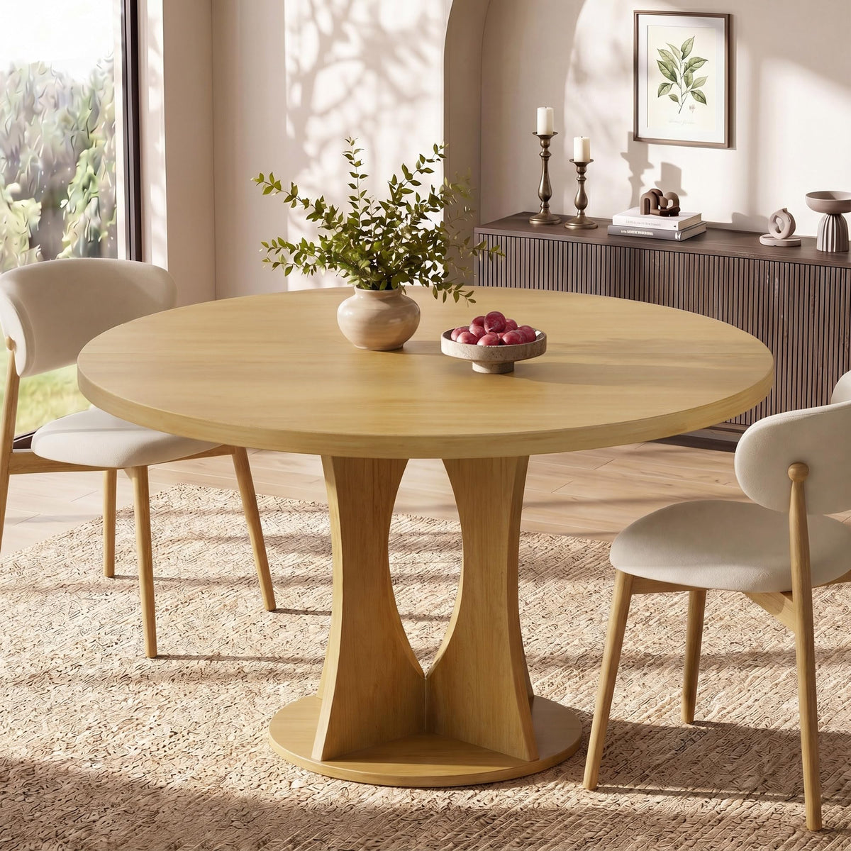 Einhomn 47.2-inch Round Dining Table, Kitchen Table for 4-6, Farmhouse Circle Dining Room Table, Space Saving Wood Kitchen & Dining Room Furniture, Oak