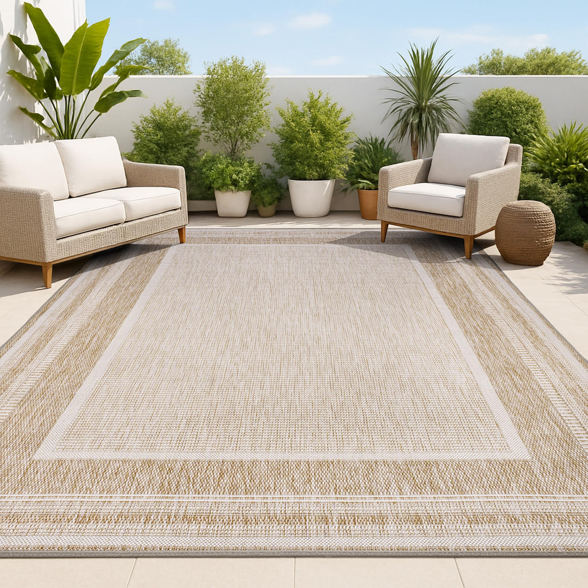 JONATHAN Y Border Stripe Indoor Outdoor Area Rug 8X10 Beige/Cream, Beckett Classic Casual for Backyard, Patio, Porch, Easy-Cleaning, High Traffic, Pet-Friendly, Non-Shedding (TSN208A-8)