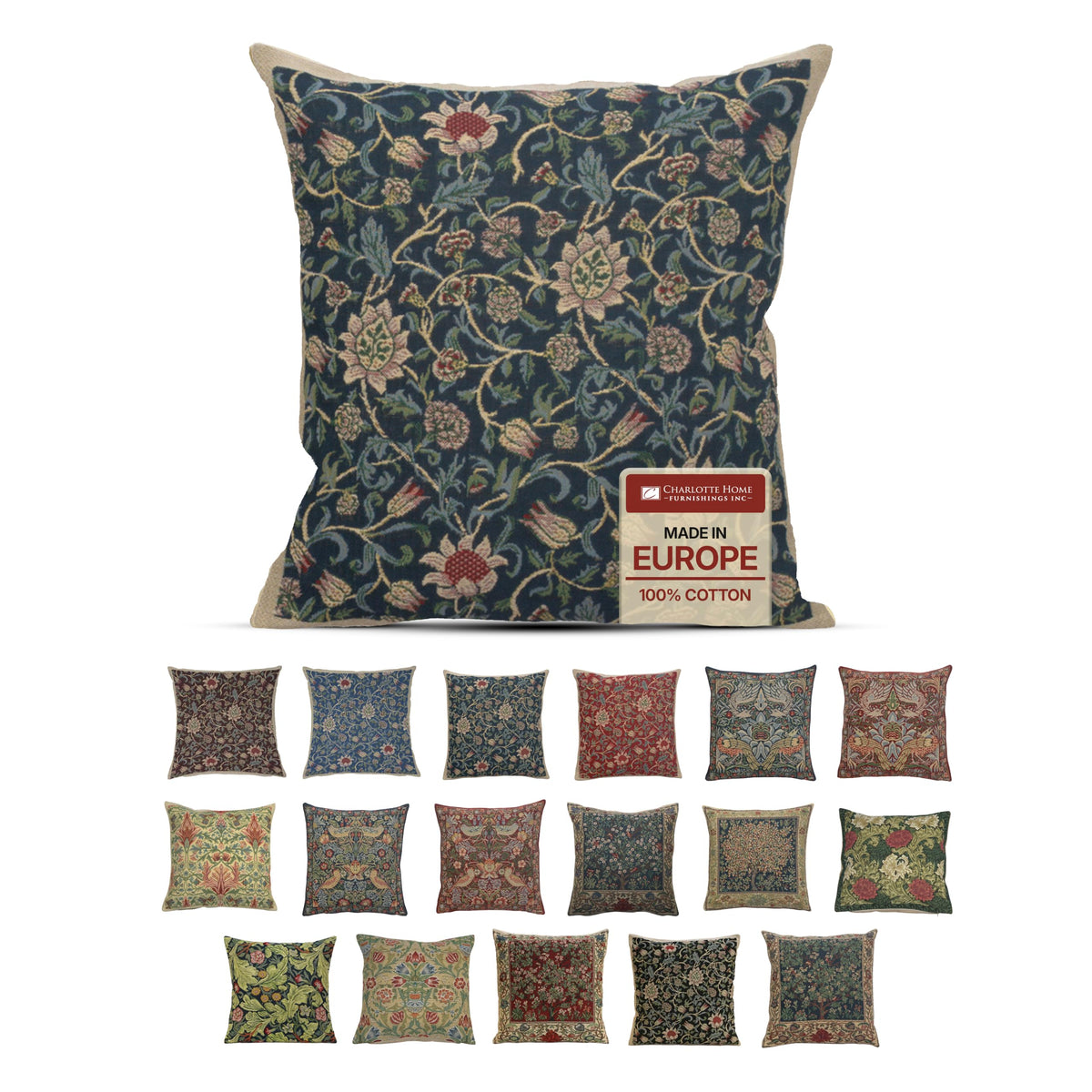 William Morris Chrysanthemum Multi Tapestry Throw Pillow Cover 16 x 16 in