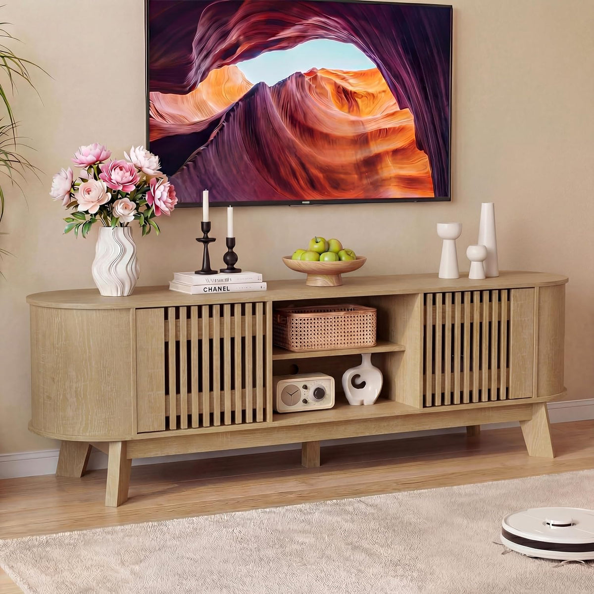 Living Room Table Sets of 2, Oval TV Stand and Coffee Table Set