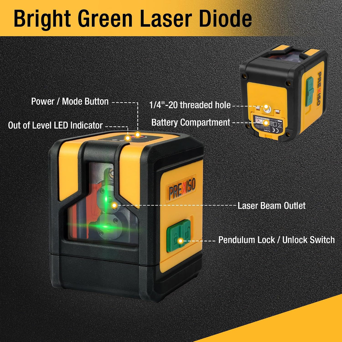 PREXISO Laser Level with Tripod, 100Ft Dual Modules Cross Line Laser Level