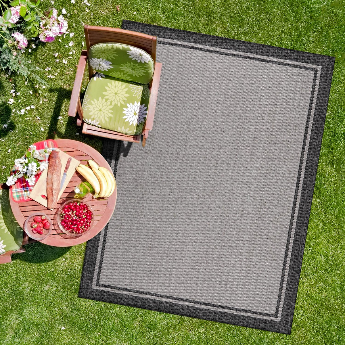 CAMILSON Outdoor Rug 6x9, Modern Outside Rugs for Patios Porches Waterproof Durable Washable Non-Shedding, Easy-to-Clean Indoor Outdoor Area Carpet (6 x 9, Bordered - Blue/White)