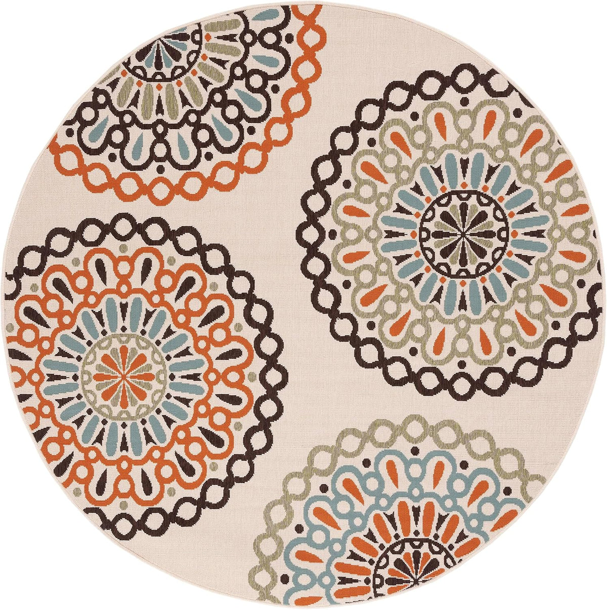 SAFAVIEH Washable Rug Outdoor Veranda Collection - 6'7" Round Cream & Terracotta, Non-Shedding & Easy to Clean, Ideal for Patio, Backyard, Mudroom (VER092-0715)