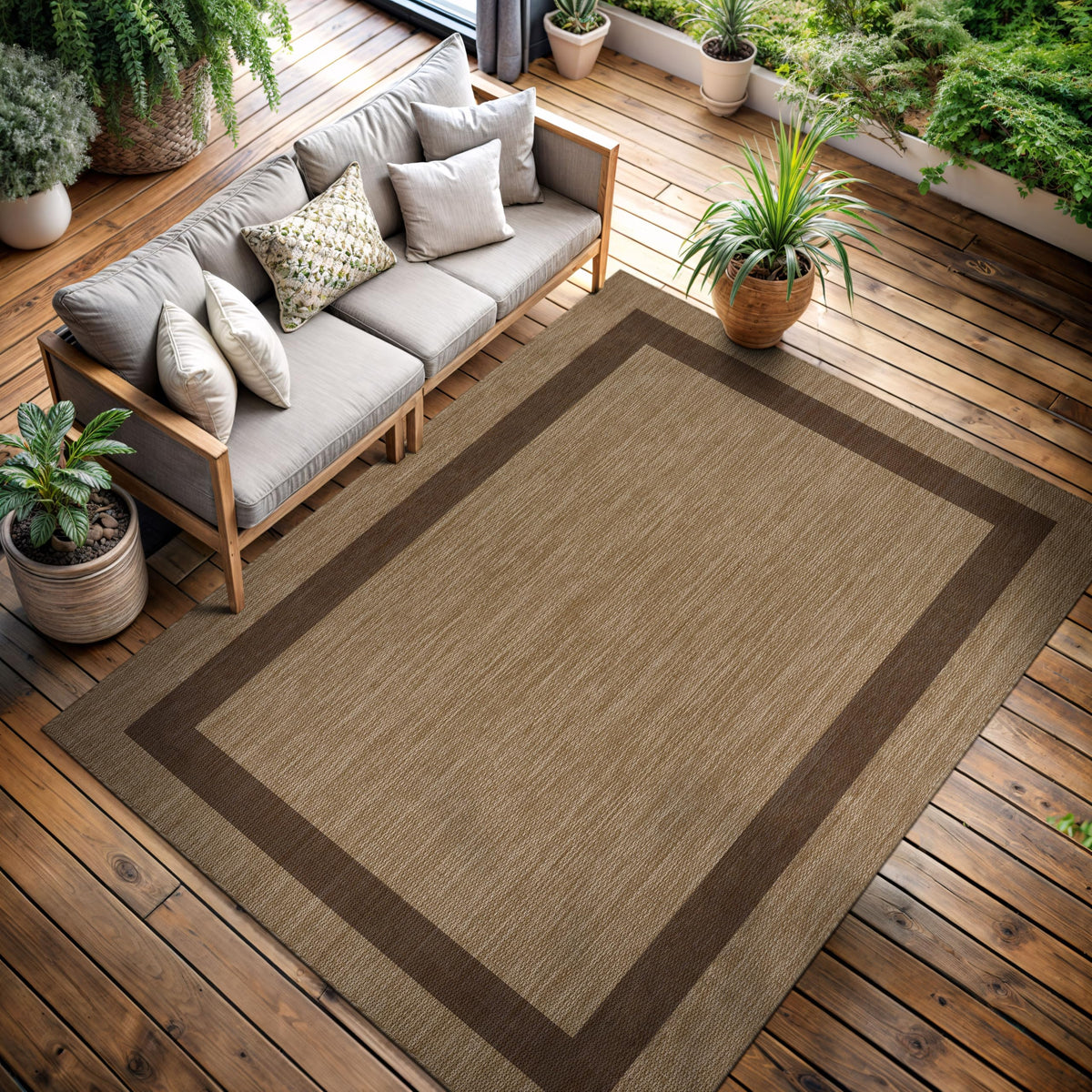 CAMILSON Outdoor Rug 6x9, Modern Outside Rugs for Patios Porches Waterproof Durable Washable Non-Shedding, Easy-to-Clean Indoor Outdoor Area Carpet (6 x 9, Bordered - Blue/White)