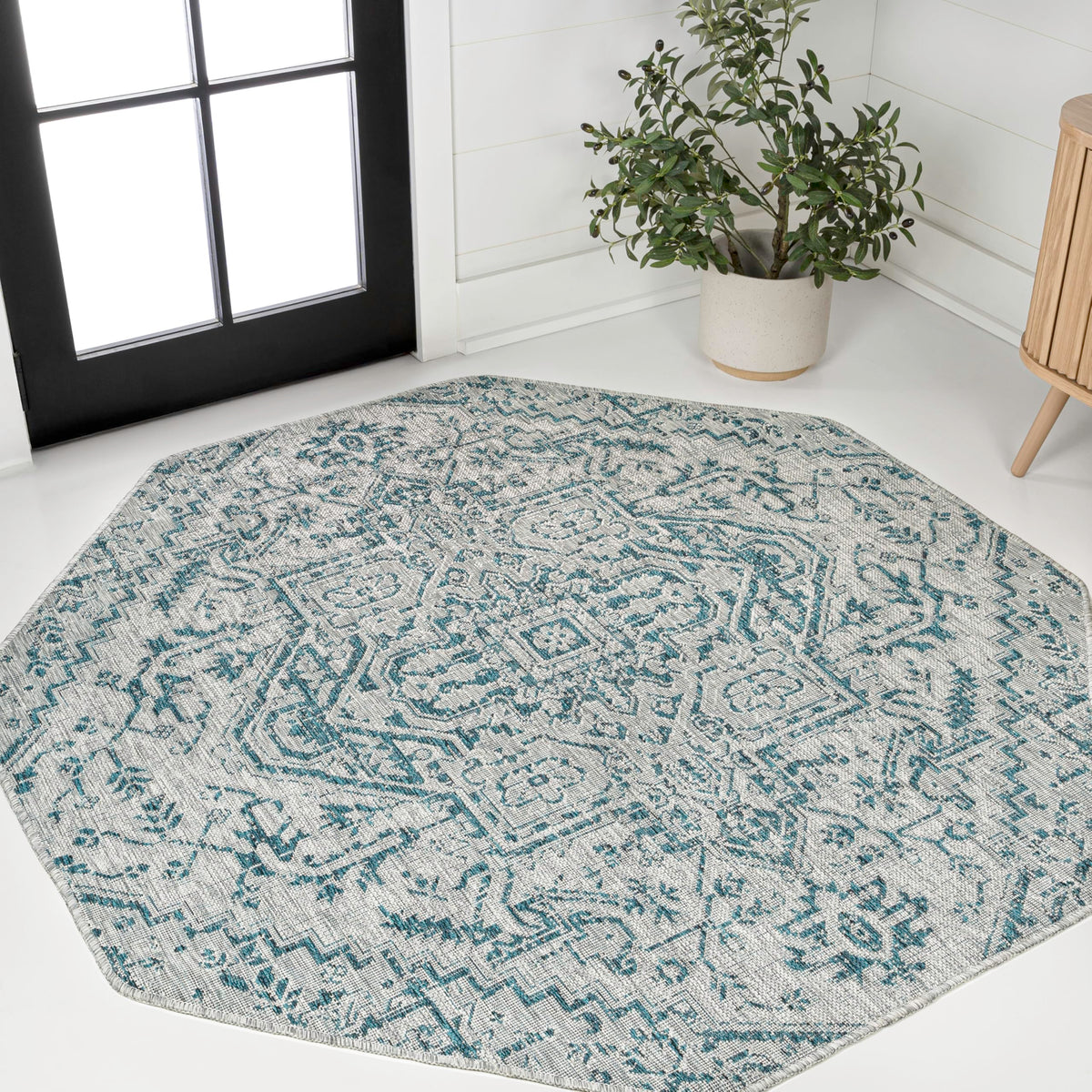 JONATHAN Y Boho Medallion Indoor Outdoor Area Rug 9X12 Navy/Gray, Estrella Textured Weave for Backyard, Patio, Porch, Easy-Cleaning, High Traffic, Pet-Friendly, Non-Shedding (SMB105B-9)