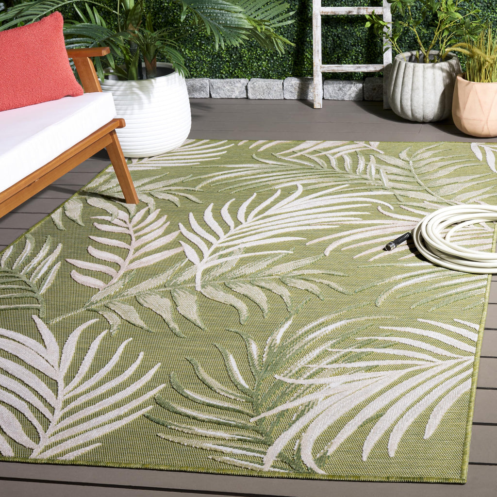 SAFAVIEH Washable Rug Outdoor Cabana Collection - 6'5" Round, Blue & Rust, Non-Shedding & Easy to Clean, Ideal for Patio, Backyard, Mudroom (CBN458M)