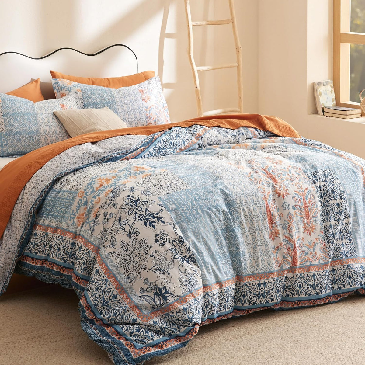 Bedsure PureWoven 100% Cotton Floral Duvet Cover Set, King, Light Blue