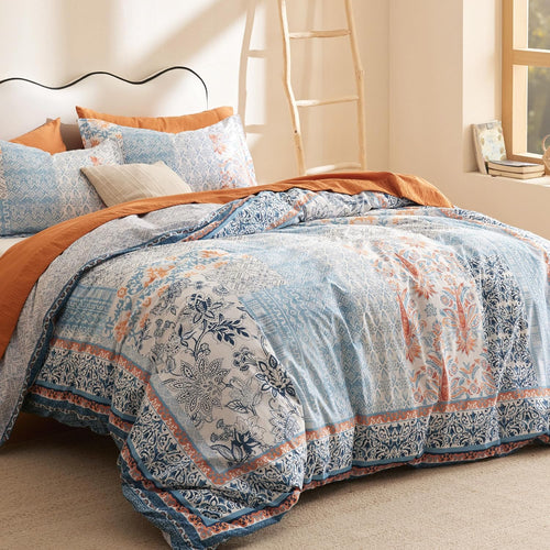 Bedsure PureWoven 100% Cotton Floral Duvet Cover Set, King, Light Blue