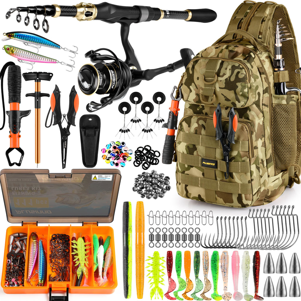 PLUSINNO Fishing Backpack with Tackle Box Fishing Gear Kit Tackle Bag