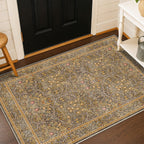 Floral Dark Green Washable Area Rugs 8x10, Vintage Living Room Rug