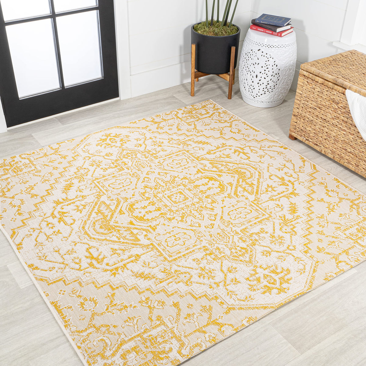 JONATHAN Y Boho Medallion Indoor Outdoor Area Rug 9X12 Navy/Gray, Estrella Textured Weave for Backyard, Patio, Porch, Easy-Cleaning, High Traffic, Pet-Friendly, Non-Shedding (SMB105B-9)
