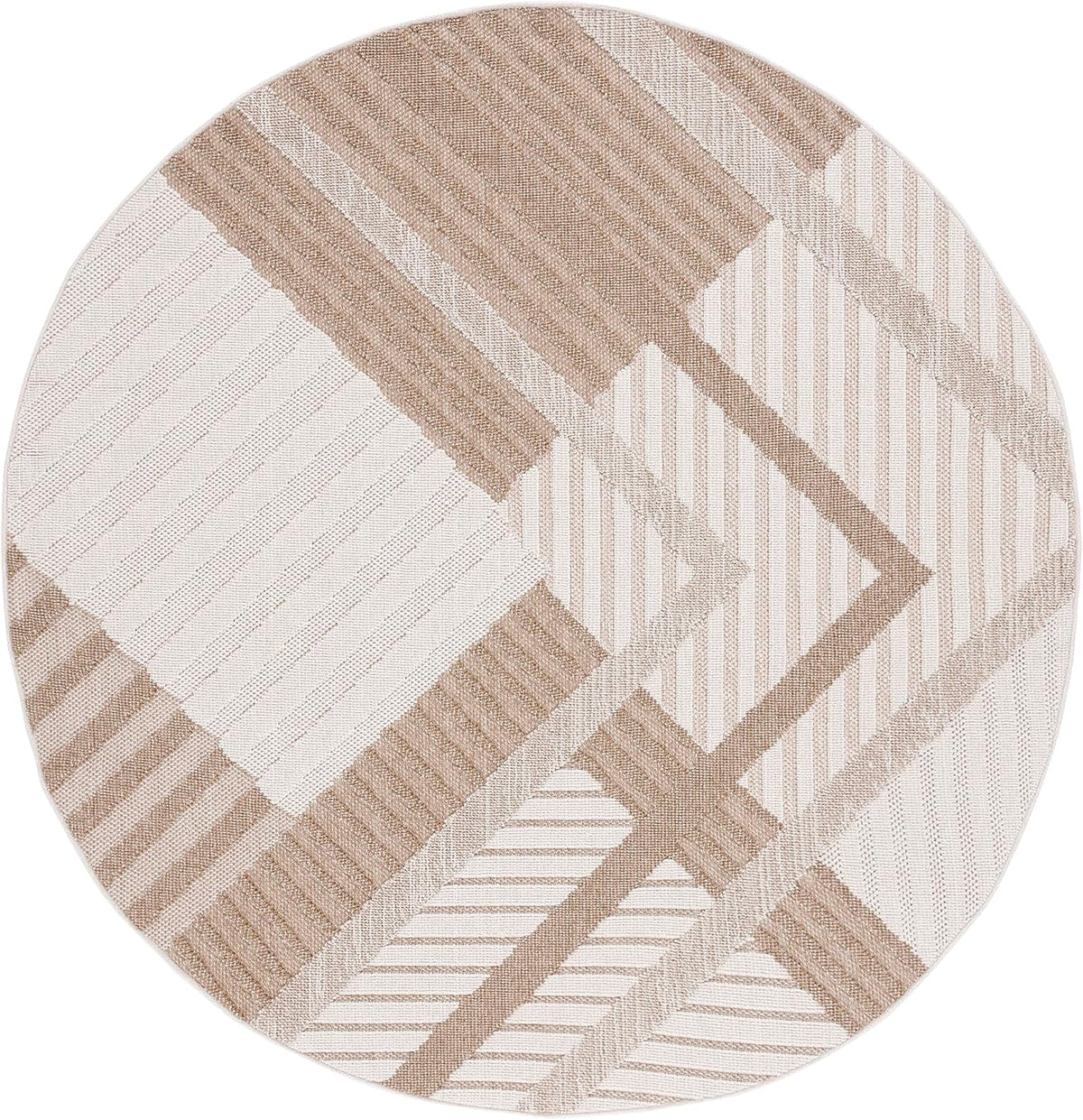 SAFAVIEH Washable Rug Outdoor Global Collection - 8' Round, Beige & Light Beige, Non-Shedding & Easy to Clean, Ideal for Patio, Backyard, Mudroom (GLB220B)