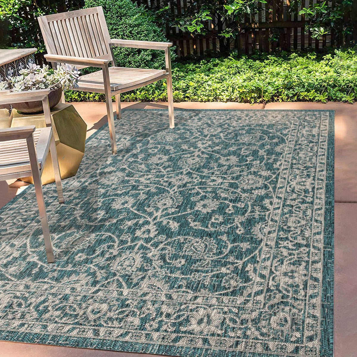 Eyely Vine and Border Octagon Area Rug 8 Ft Black/Gray, Indoor Outdoor Rug